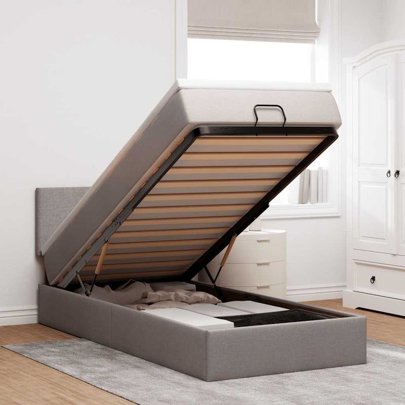 vidaXL tópszínű szövet ottomán ágy matraccal & LED-ek 90x200 cm