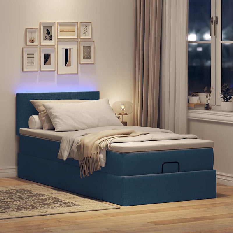 vidaXL Ottomán ágy matraccal & LED kék 90x200 cm szövet