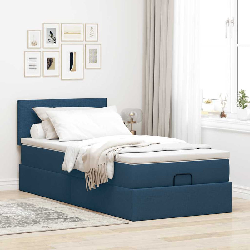 vidaXL Ottomán ágy matraccal & LED kék 90x200 cm szövet