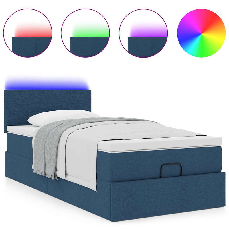 vidaXL Ottomán ágy matraccal & LED kék 90x200 cm szövet