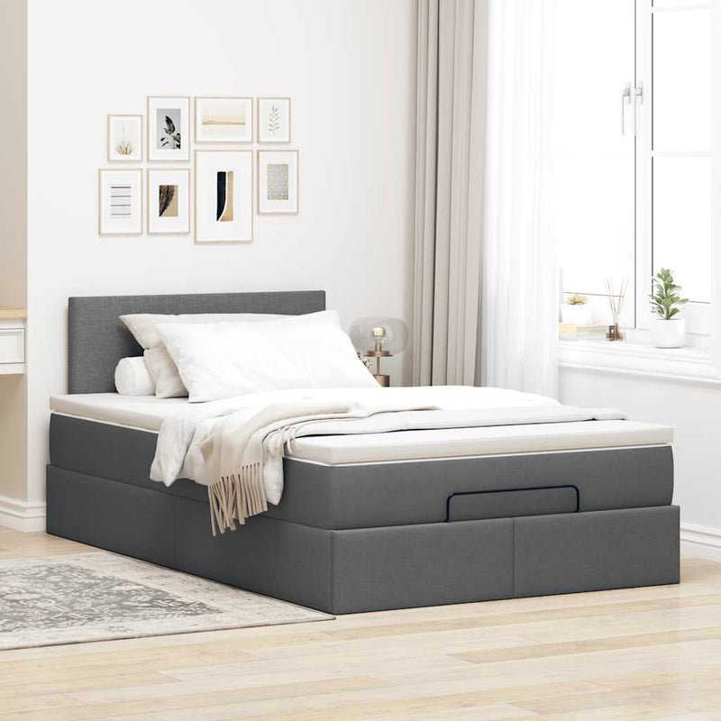 vidaXL sötétszürke szövet ottomán ágy matraccal & LED-ek 120x190 cm