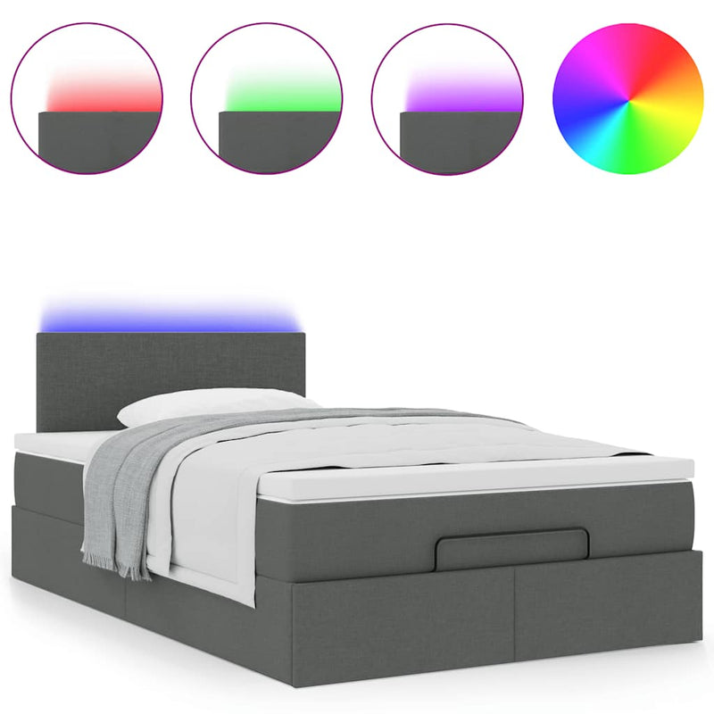 vidaXL sötétszürke szövet ottomán ágy matraccal & LED-ek 120x190 cm