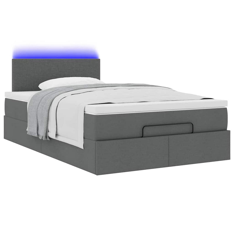 vidaXL sötétszürke szövet ottomán ágy matraccal & LED-ek 120x190 cm