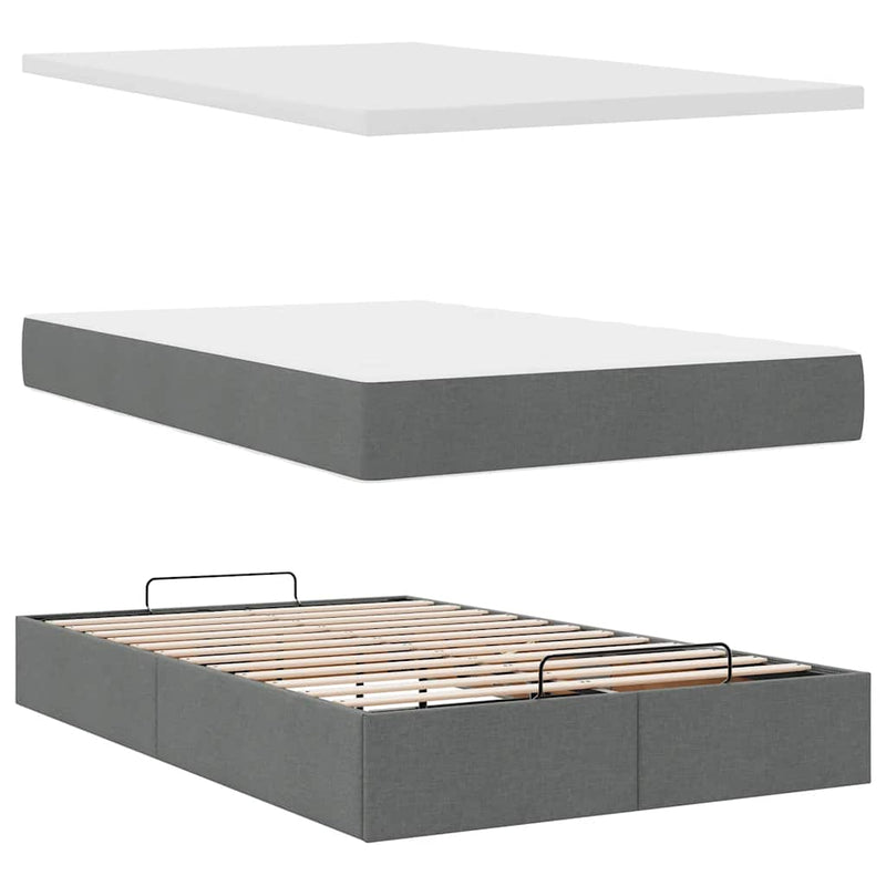 vidaXL sötétszürke szövet ottomán ágy matraccal & LED-ek 120x190 cm