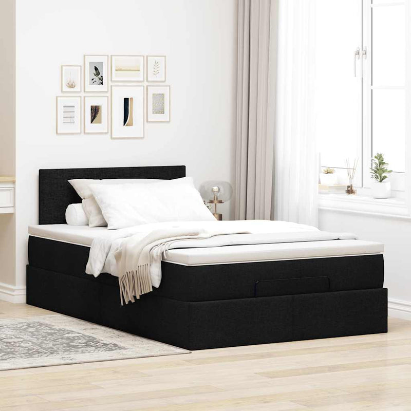 vidaXL fekete szövet ottomán ágy matraccal & LED-ek 120x190 cm