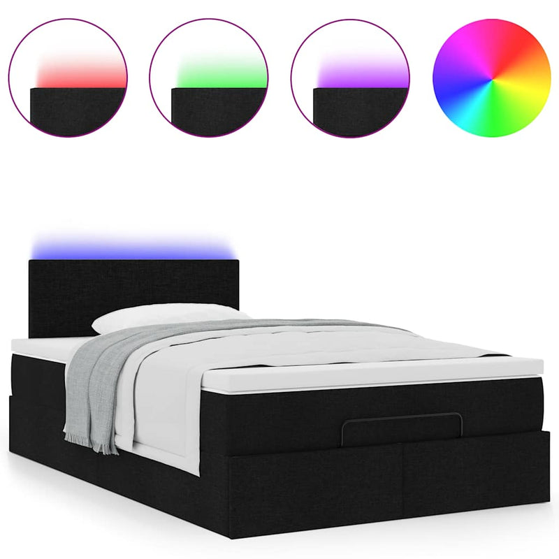 vidaXL fekete szövet ottomán ágy matraccal & LED-ek 120x190 cm