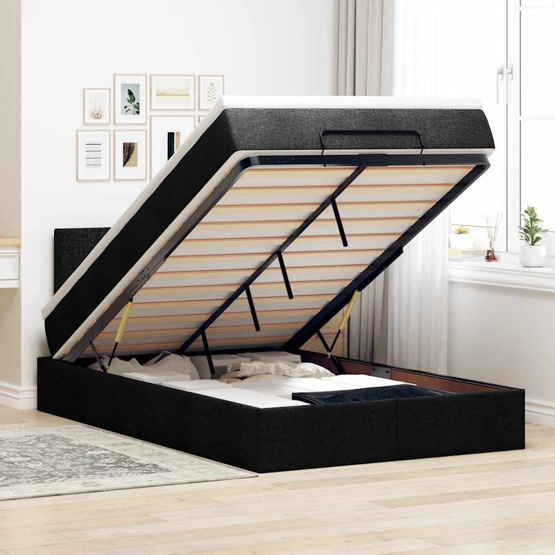 vidaXL fekete szövet ottomán ágy matraccal & LED-ek 120x190 cm