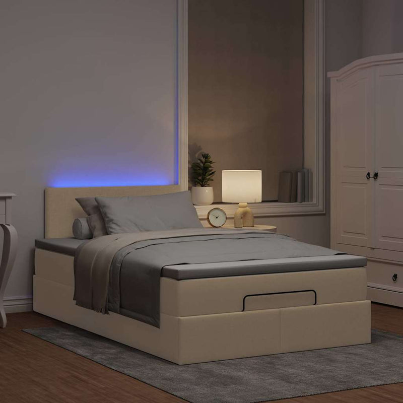 vidaXL krémszínű szövet ottomán ágy matraccal & LED-ek 120x190cm