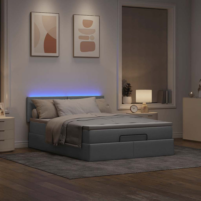 vidaXL Ottomán ágy matraccal & LED-ek Világosszürke 140x190 cm szövet