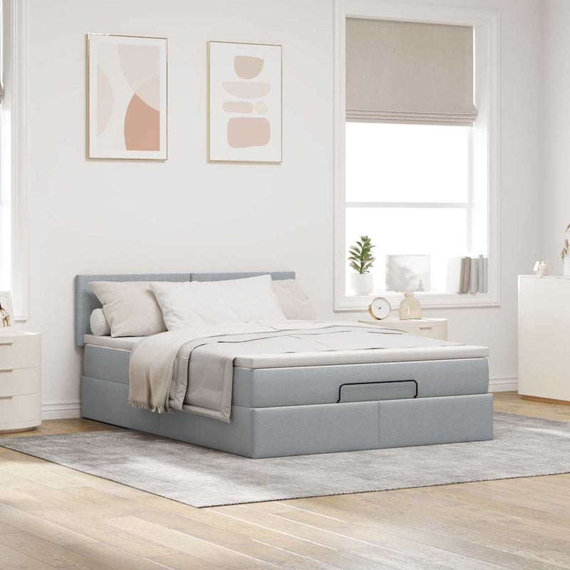 vidaXL Ottomán ágy matraccal & LED-ek Világosszürke 140x190 cm szövet