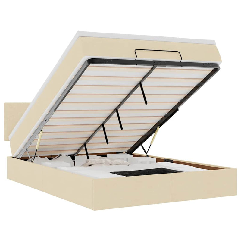 vidaXL Ottomán ágy matraccal & LED-ek krém 140x190 cm szövet