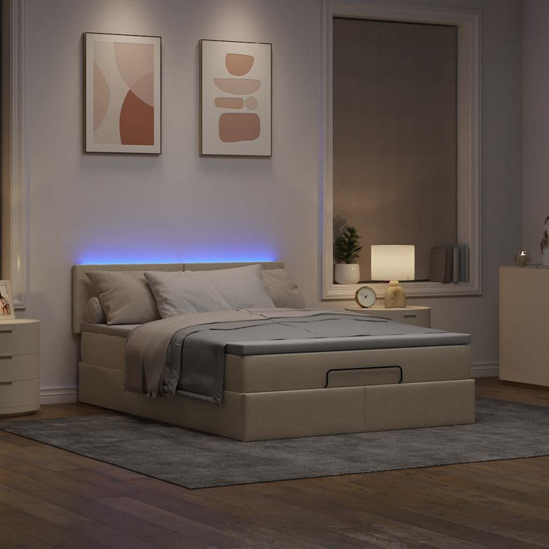 vidaXL Ottomán ágy matraccal & LED-ek krém 140x190 cm szövet