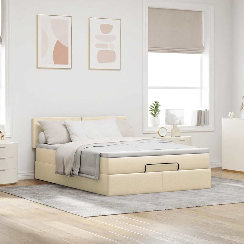 vidaXL Ottomán ágy matraccal & LED-ek krém 140x190 cm szövet