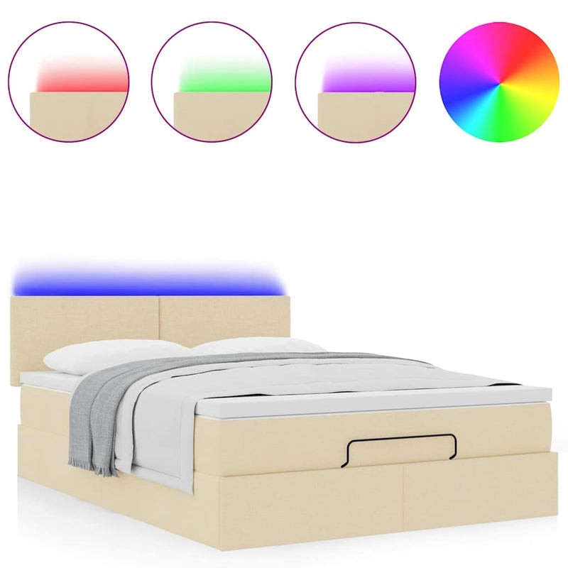 vidaXL Ottomán ágy matraccal & LED-ek krém 140x190 cm szövet