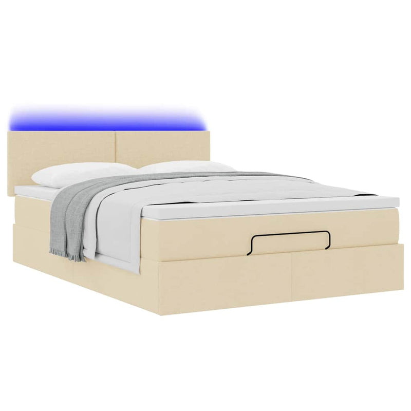 vidaXL Ottomán ágy matraccal & LED-ek krém 140x190 cm szövet