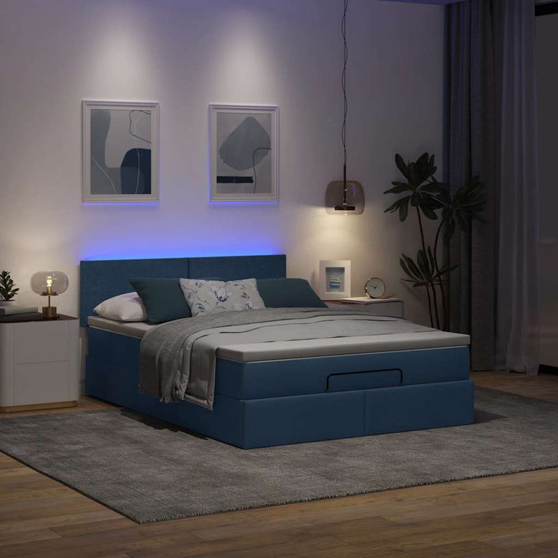 vidaXL Ottomán ágy matraccal & LED kék 140x190 cm szövet