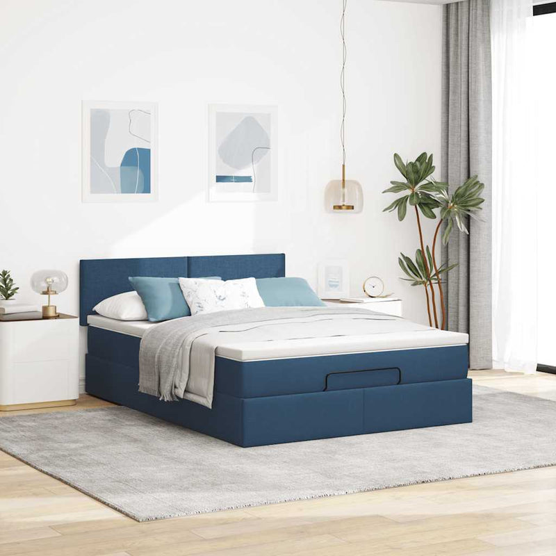 vidaXL Ottomán ágy matraccal & LED kék 140x190 cm szövet