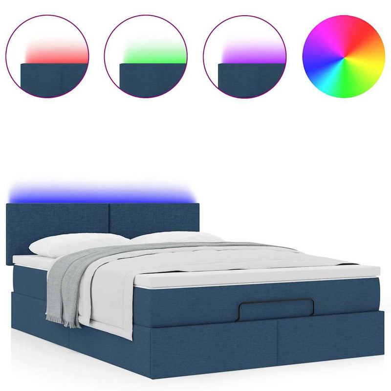 vidaXL Ottomán ágy matraccal & LED kék 140x190 cm szövet