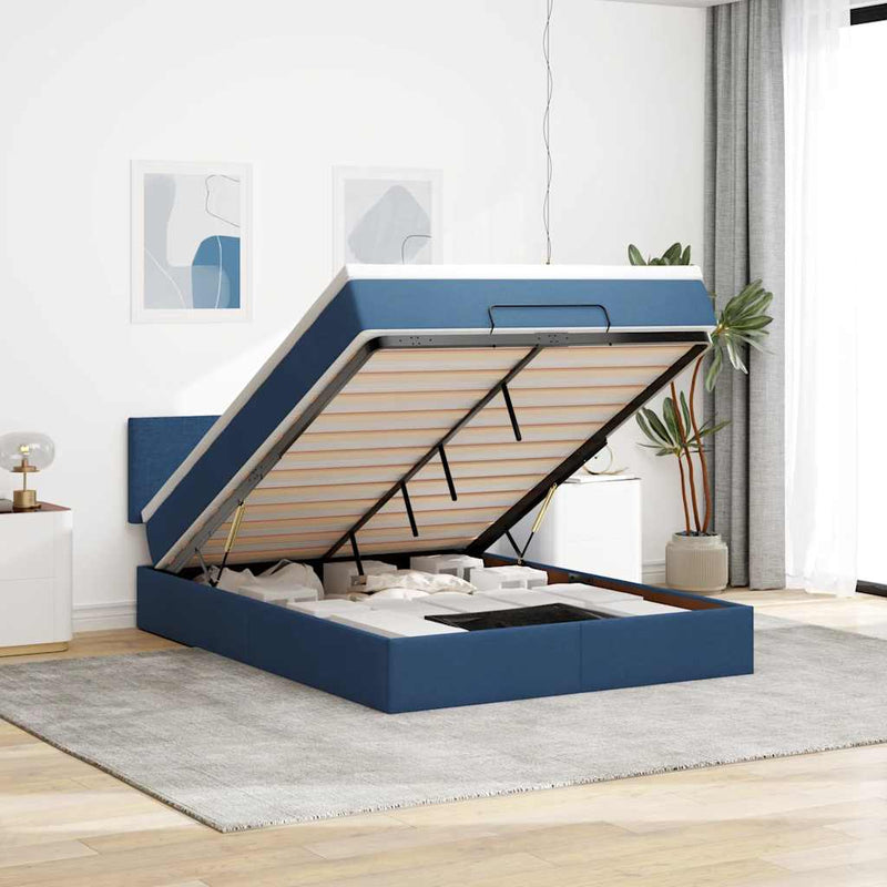 vidaXL Ottomán ágy matraccal & LED kék 140x190 cm szövet