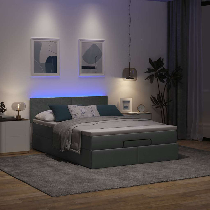 vidaXL Ottomán ágy matraccal & LED-ek Sötétszürke 140x200 cm anyagból