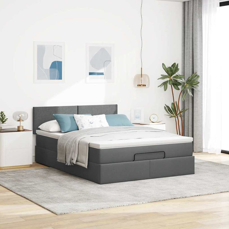 vidaXL Ottomán ágy matraccal & LED-ek Sötétszürke 140x200 cm anyagból