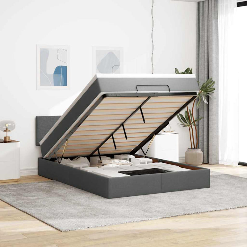vidaXL Ottomán ágy matraccal & LED-ek Sötétszürke 140x200 cm anyagból