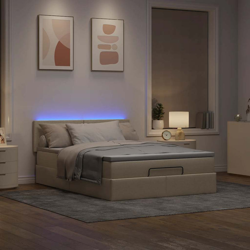 vidaXL Ottomán ágy matraccal & LED-ek krém 140x200 cm szövet