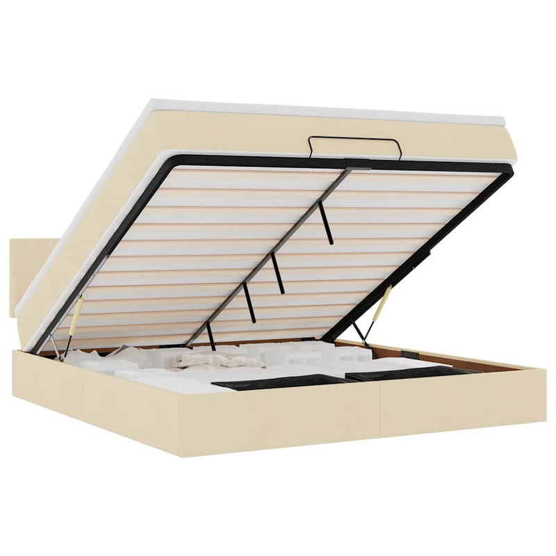 vidaXL Oszmán ágykeret matraccal krém 160x200cm szövet