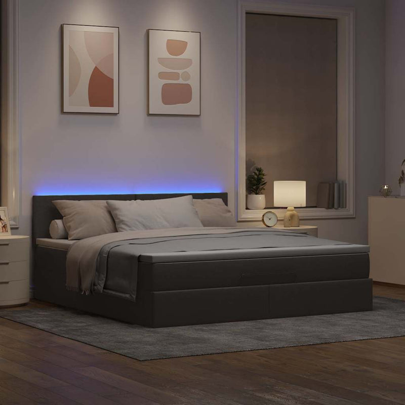vidaXL tópszínű szövet ottomán ágy matraccal & LED-ek 180x200cm