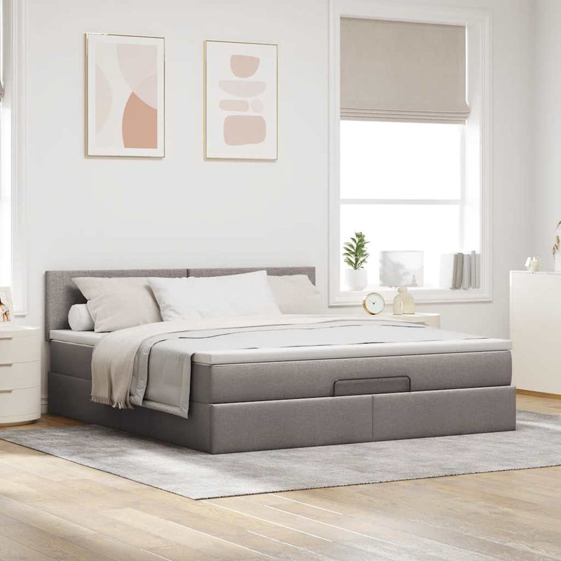 vidaXL tópszínű szövet ottomán ágy matraccal & LED-ek 180x200cm