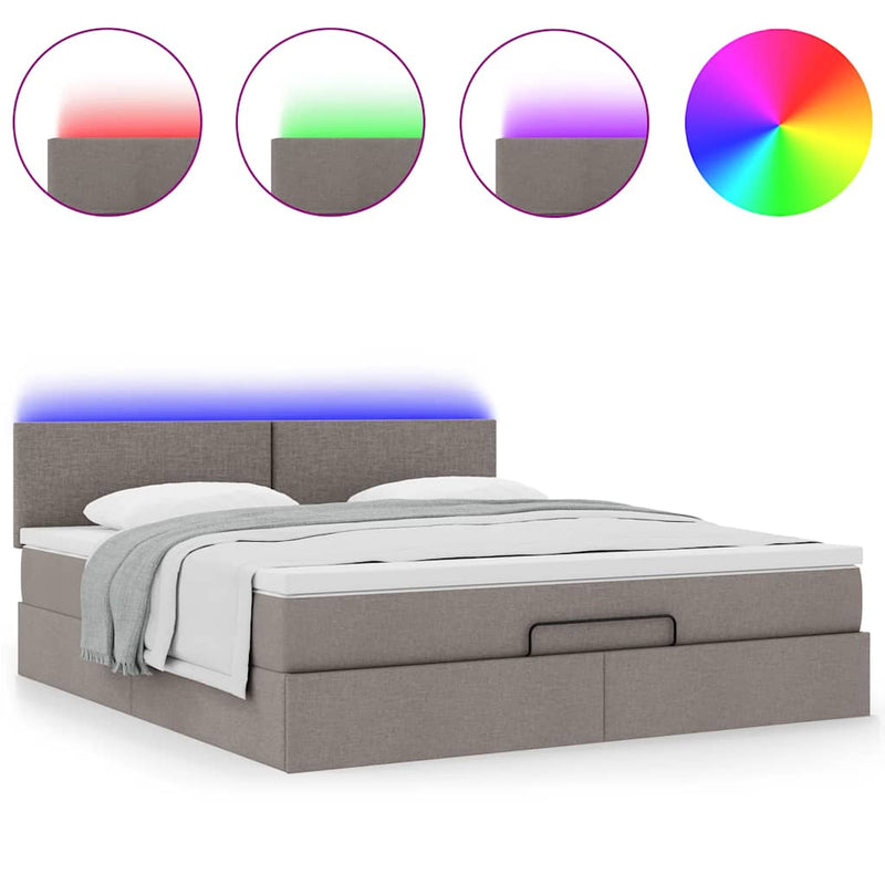 vidaXL tópszínű szövet ottomán ágy matraccal & LED-ek 180x200cm