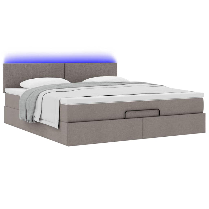 vidaXL tópszínű szövet ottomán ágy matraccal & LED-ek 180x200cm