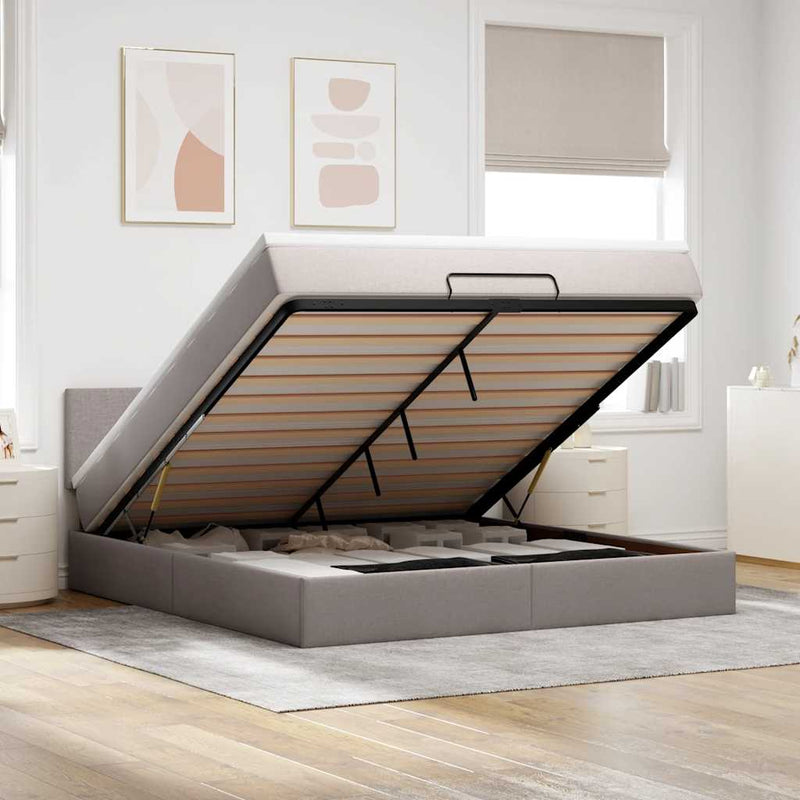 vidaXL tópszínű szövet ottomán ágy matraccal & LED-ek 180x200cm