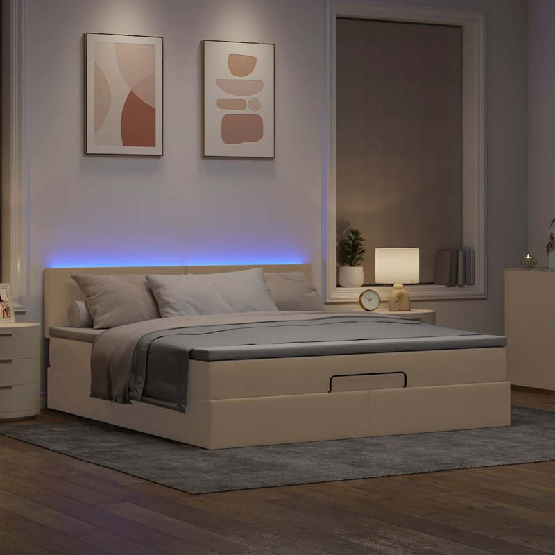 vidaXL krémszínű szövet ottomán ágy matraccal & LED-ek 180x200cm