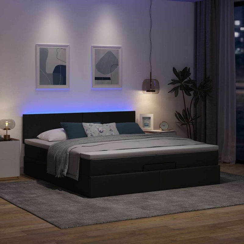 vidaXL Ottomán ágykeret matracokkal Sötét szürke 200x200cm szövet