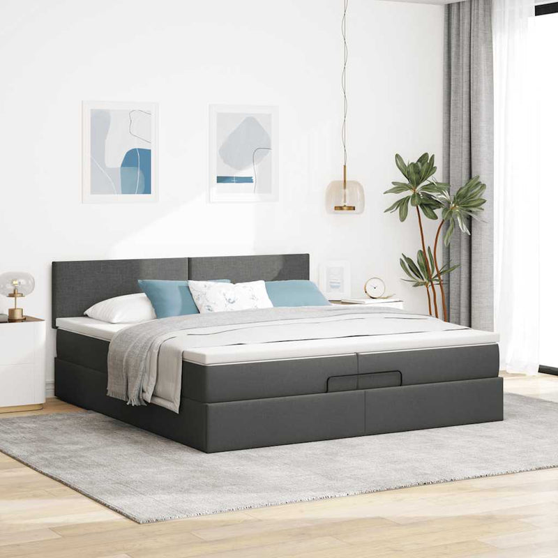 vidaXL Ottomán ágykeret matracokkal Sötét szürke 200x200cm szövet