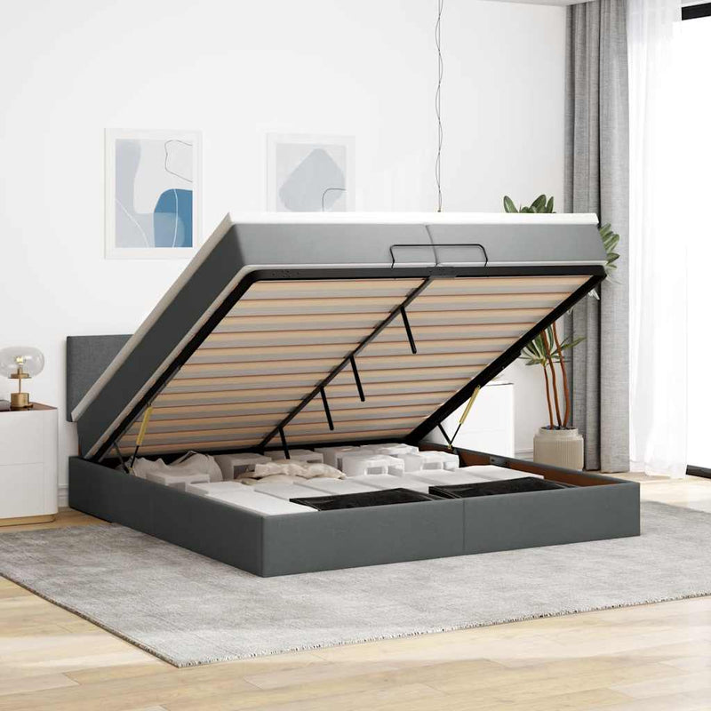 vidaXL Ottomán ágykeret matracokkal Sötét szürke 200x200cm szövet