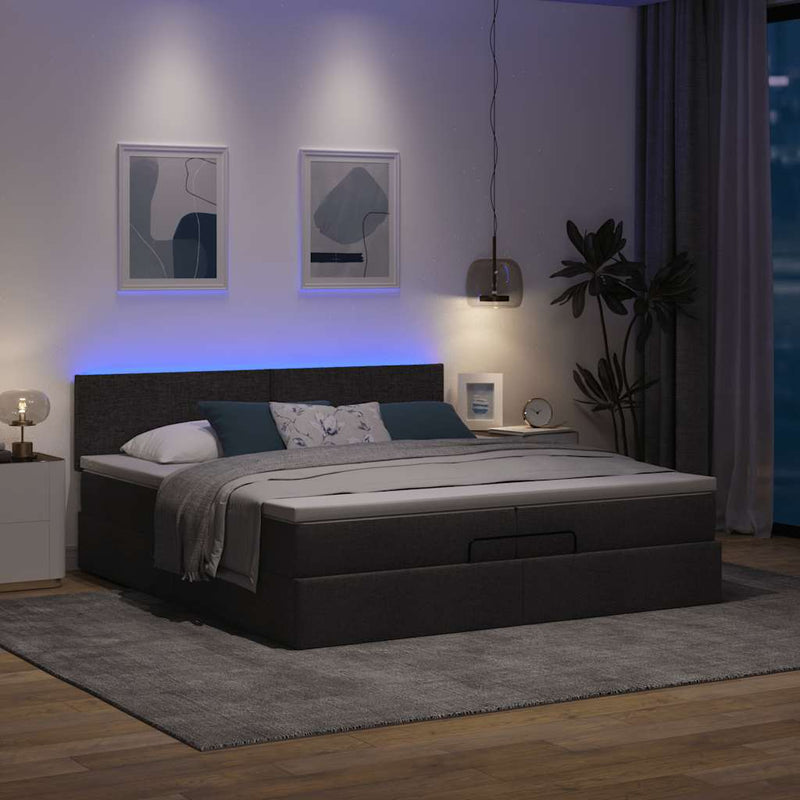 vidaXL oszmán ágykeret matracokkal Fekete 200x200cm szövet