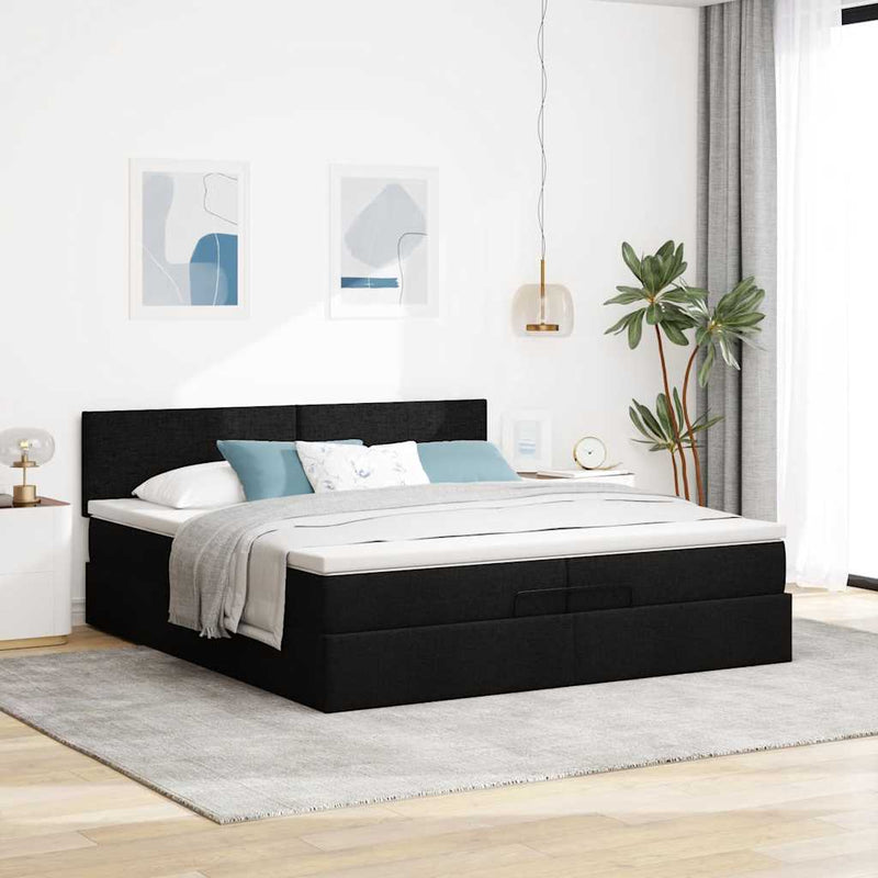 vidaXL oszmán ágykeret matracokkal Fekete 200x200cm szövet