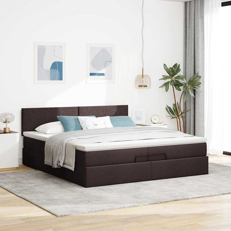 vidaXL Ottomán ágykeret matracokkal Sötétbarna 200x200cm szövet