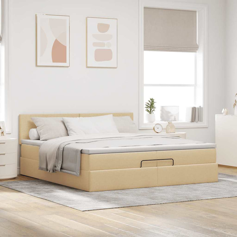 vidaXL oszmán ágykeret matracokkal krém 200x200cm szövet