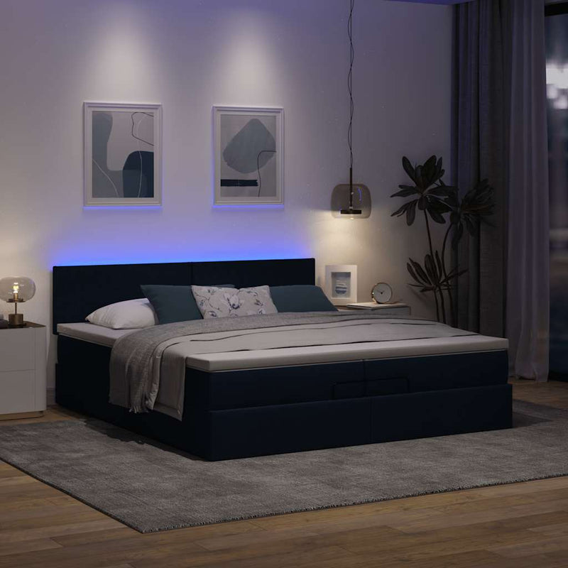 vidaXL Ottomán ágykeret matracokkal kék 200x200cm szövet