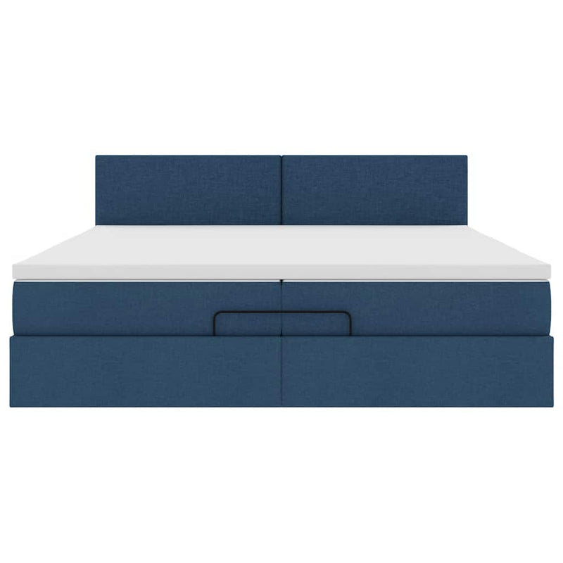 vidaXL Ottomán ágykeret matracokkal kék 200x200cm szövet
