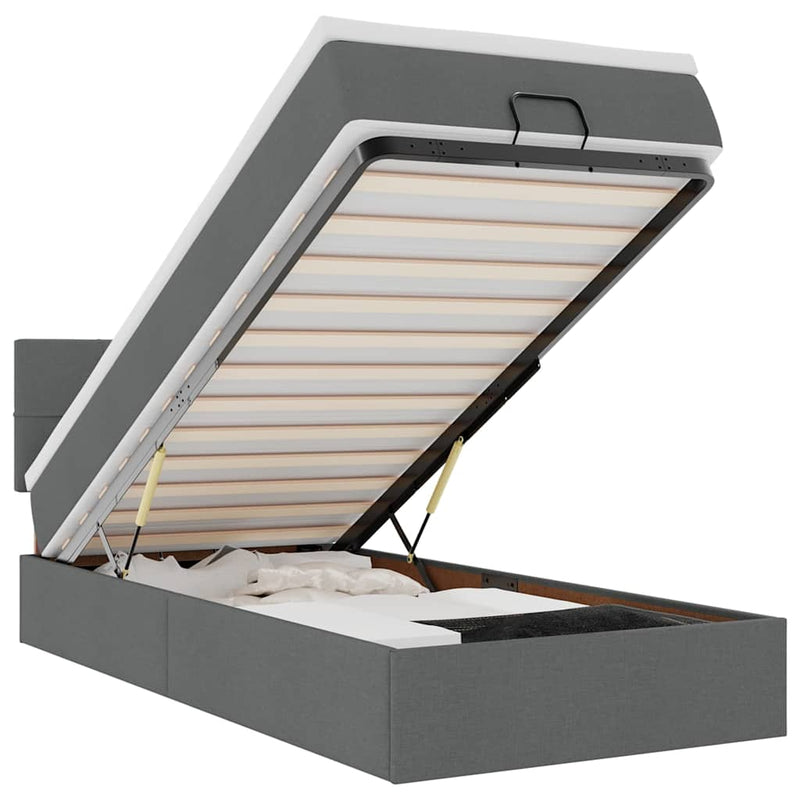 vidaXL világosszürke szövet ottomán ágy matraccal & LED-ek 80x200cm