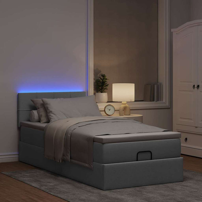 vidaXL világosszürke szövet ottomán ágy matraccal & LED-ek 80x200cm