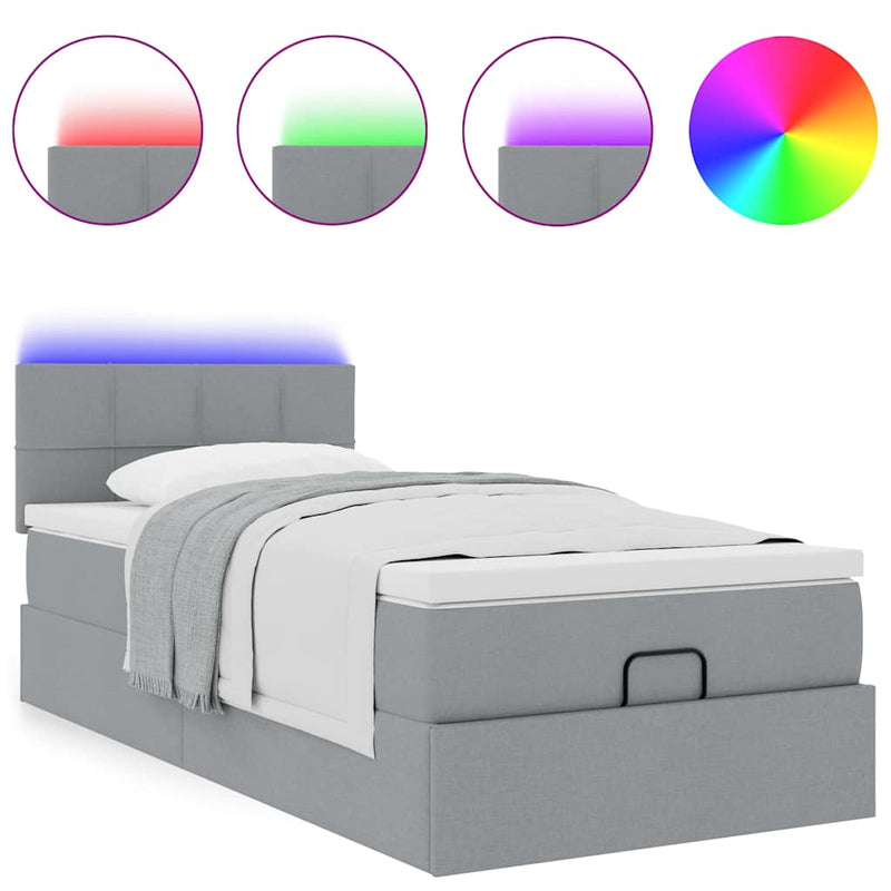 vidaXL világosszürke szövet ottomán ágy matraccal & LED-ek 80x200cm