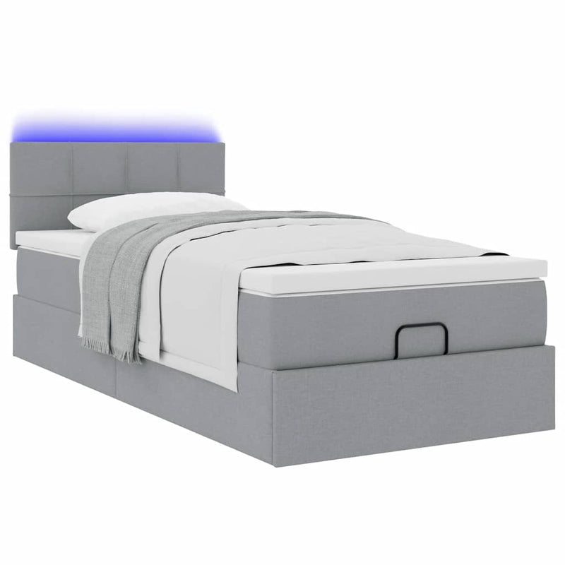 vidaXL világosszürke szövet ottomán ágy matraccal & LED-ek 80x200cm