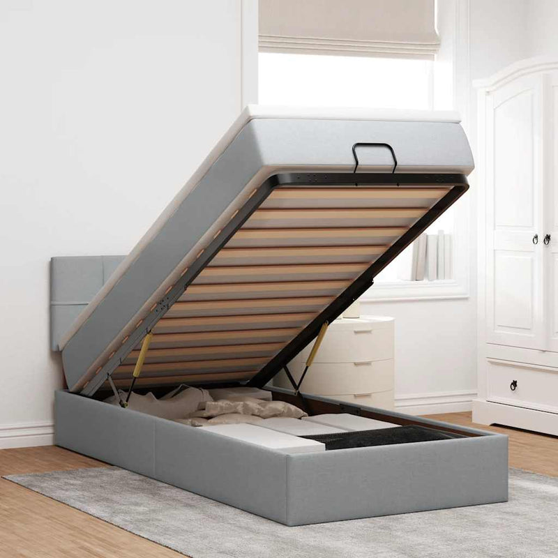 vidaXL világosszürke szövet ottomán ágy matraccal & LED-ek 80x200cm