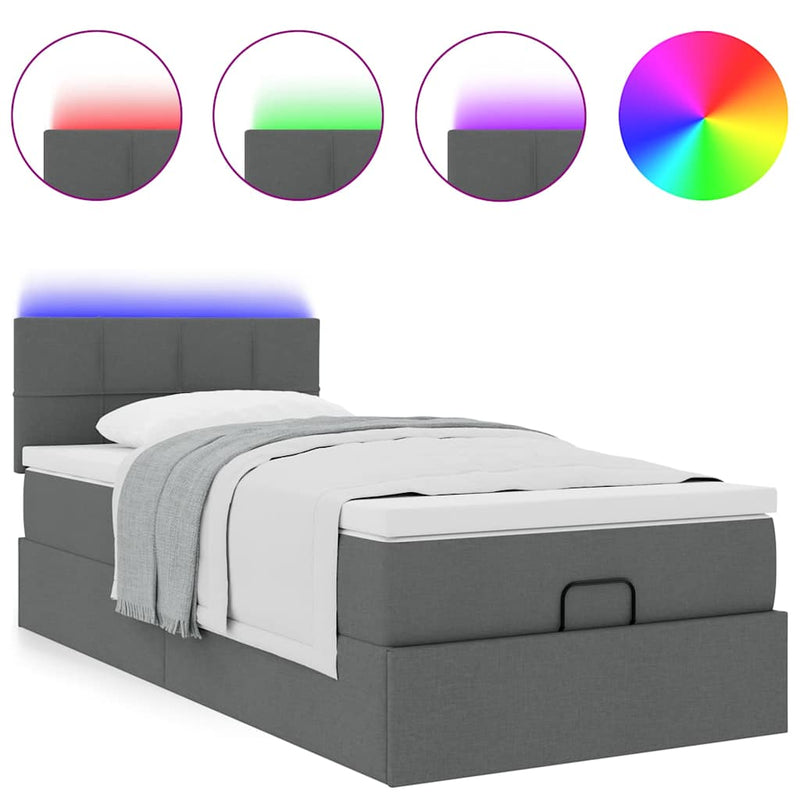 vidaXL sötétszürke szövet ottomán ágy matraccal & LED-ek 80x200cm