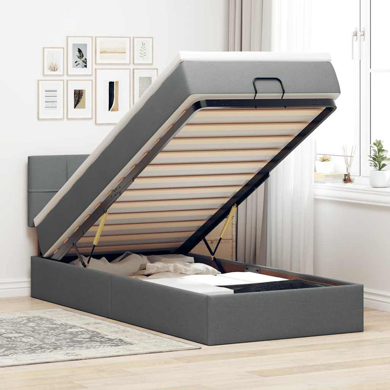vidaXL sötétszürke szövet ottomán ágy matraccal & LED-ek 80x200cm
